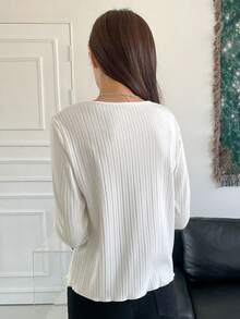 DAZY Ribbed Knit Lettuce Trim Tee,Fall Clothes Long Sleeve Women Tops - White - View 3