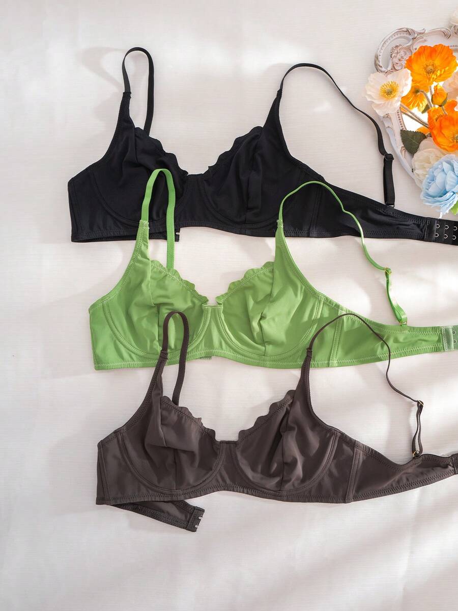 DesireSculpt 3pcs Seamless Wavy Rim Underwire Bras - Multicolor - View 1