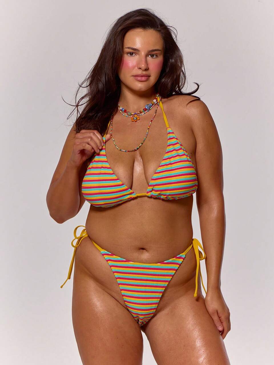 Curve Yellow Multicolour Striped Towelling Tie Sides Bikini Bottoms
