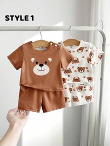 SHEIN Playful Pals Bộ 4 món áo thun cổ tròn in hình khủng long dễ thương cho bé trai sơ sinh, kiểu dáng thường ngày, thoải mái, dễ mặc, tay ngắn, thích hợp cho mùa xuân và hè, mặc hàng ngày và đi chơi. - Nhiều màu - Xem 2