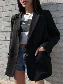 DAZY Casual Versatile Solid Color Blazer - Black - View 3