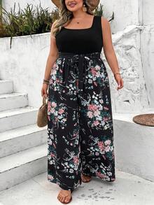 SHEIN CURVE+ Plus Size Minimalist Fashion Casual Everyday Jumpsuit Boho Vacation - Black - View 3
