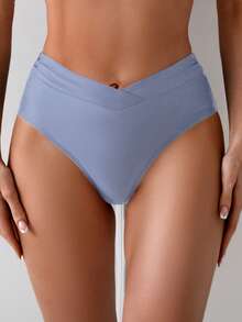 Swim Basics 女士纯色交叉腰带时尚比基尼泳裤 - 天藍色 - 查看 6