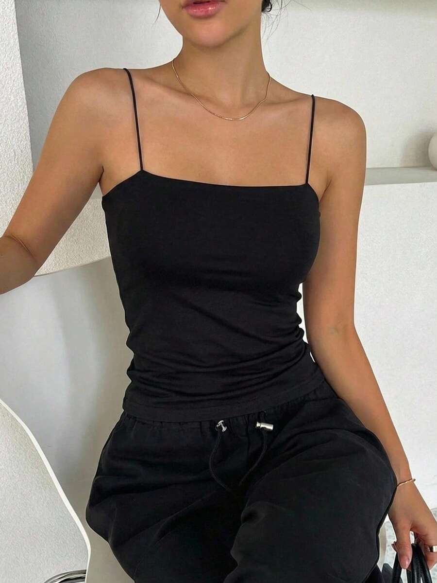 DAZY Solid Cami Top Tank Tops - Black - View 1