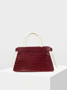 MOTF PREMIUM BOLSO DE MANO PARA DAMAS, BOLSO DE VIAJE CON HEBILLA EXQUISITA Y CONTRASTANTE - Patrón de cocodrilo rojo y blanco - Ver 4