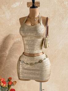 Soleia Women's Metallic Feeling Mini Skirt Clubbing Gold Sexy - Gold - View 5