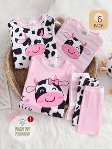Snug Fit Dog Cartoon Print Pajamas Set, Short Sleeve Top And Shorts, Comfortable Soft Fabric, Suitable For Baby Girl Loungewear, Spring/Summer - Multicolor - View 6