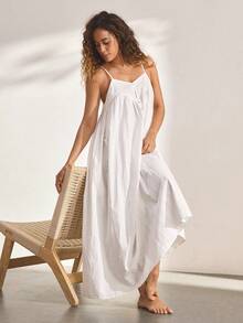 Ocili Bộ đồ mặc nhà phong cách Bohemian thoải mái, chất liệu cotton, gồm áo hai dây và váy, họa tiết khoét lỗ, thêu, thích hợp cho nữ. - trắng - Xem 5