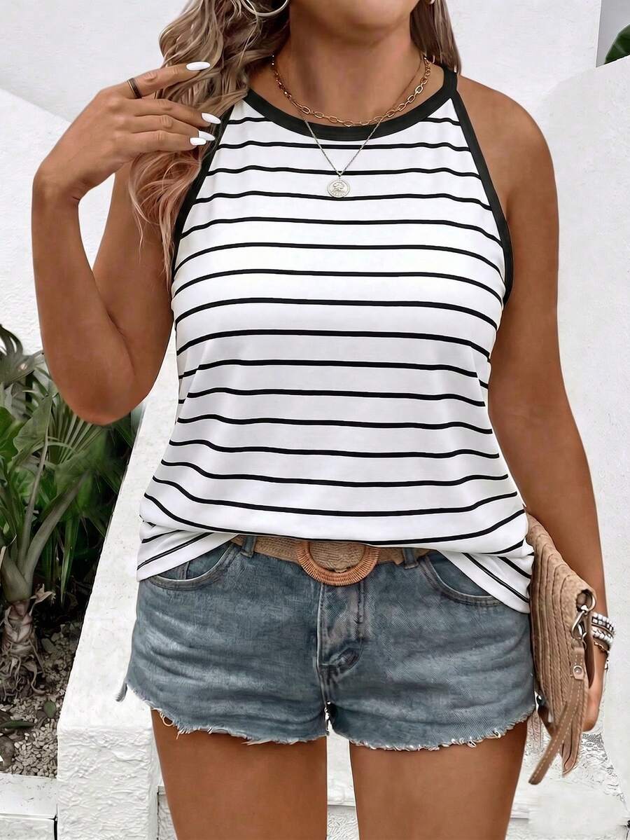 EMERY ROSE Plus Size Colorblock Striped Sleeveless Camisole - Multicolor - View 1