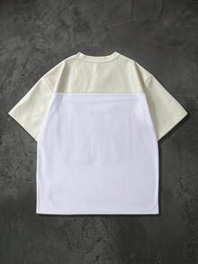 ROMWE MEN Camiseta de manga corta con parches de cuero de PU y malla para hombres, primavera/verano - Blanco - Ver 3