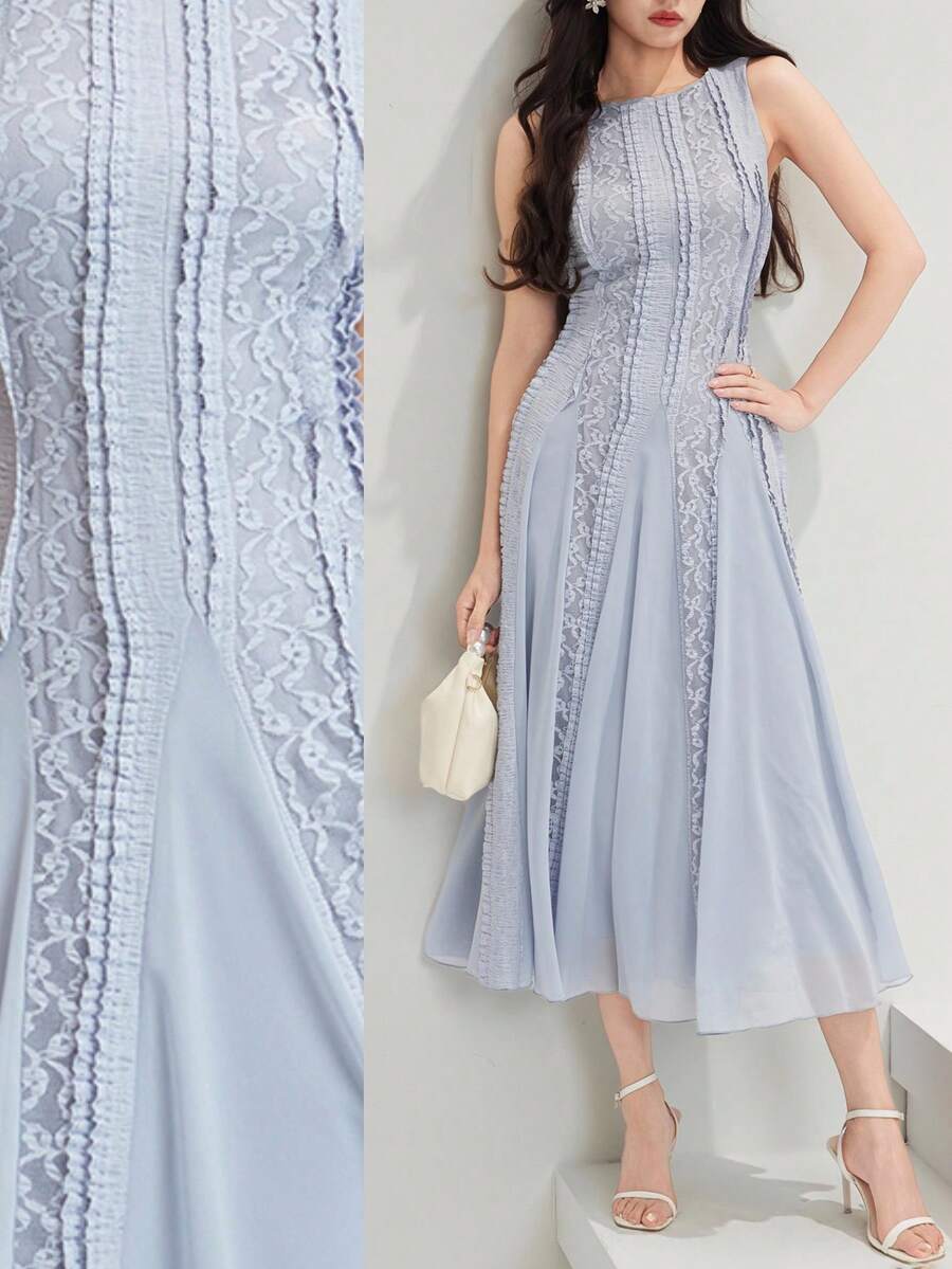 Heiryn Đầm ren xếp tầng thanh lịch dành cho nữ, thích hợp cho hẹn hò và du lịch. - Xám Xanh - Xem 1