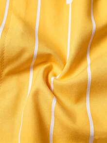 Maweii Plus Size Women's White Striped Shirt, Letter Print Short Sleeve Top With Side Drawstring - Yellow - View 6