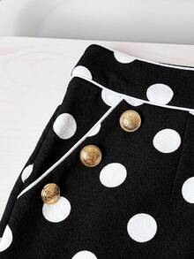 SHEIN Clasi Shorts Casuais Femininos com Bolso e Estampa de Bolinhas - Preto e Branco - Visão 7