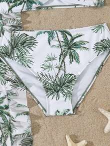 SHEIN Tween Girl Pink Lily Print Split Swimwear With Mesh Wide Leg Pants 3pcs Set,Skin Friendly Quick Drying Spaghetti Strap Bikini For Summer Vacation - Multicolor - View 5