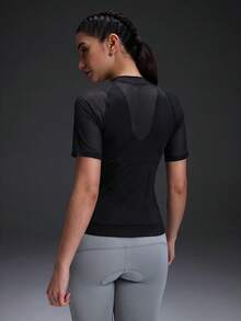 Powerista Women's Patchwork Sheer Mesh Raglan Sleeve Zip-Up Cycling Jersey Top - Black - View 2