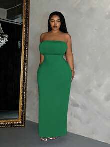 Slaydiva Slayr Plus Elegant Casual Solid Color Bodycon Pocketed Dress For Plus Size Women - Green - View 5