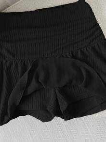 SHEIN 青少年女孩休閒百搭運動瑜伽芭蕾校園短裙褲，春夏款 - 黑色 - 查看 5