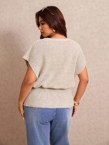 Elaquor Áo khoác cardigan mùa hè dáng rộng, cài kim loại, cổ chữ V, tay cánh dơi - Màu Khaki - Xem 2