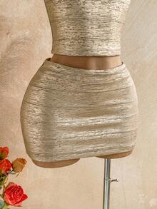 Soleia Women's Metallic Feeling Mini Skirt Clubbing Gold Sexy - Gold - View 6