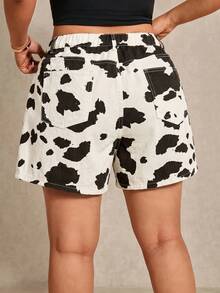 Elaquor Plus Size Contrast Color Printed Casual Denim Shorts - Multicolor - View 2