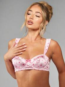 MISSGUIDED 心形印花内衣套装情人节甜心设计文胸丁字裤两件套睡衣节日礼物特殊场合内衣套装 - 粉色 - 查看 4