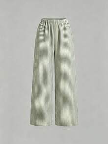 Set Of 3 High-Waisted Loose Straight-Leg Trousers With Drawstring And Pockets, Solid Color And Versatile, Suitable For Spring/Summer - Olive Green - View 4