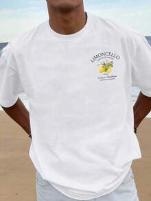 Manfinity Dauomo Retro Italian T-Shirt With Amalfi Lemon Print For Men, Casual Summer Loose Fit T-Shirt - 粉色 - 查看 3