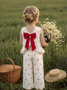 Emery Rose Kids Emery Rose Kids 2件套少女格子圆领休闲背心和裤子套装 - 杏色 - 查看 5
