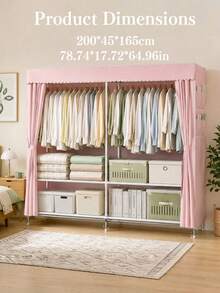 A Portable And Simple Wardrobe For Home Bedrooms, Equipped With A Hanging Area And Multi-Layer Storage Racks. The Top Is Designed For Storage, And The Steel Pipe Frame Is Durable And Stable. It Is An Essential Storage Cabinet For Organizing Clothes - Multicolor - View 13