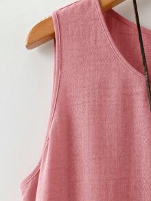 Rusticease Vestido casual de verano de talla grande, unicolor, cuello redondo, bolsillo, sin mangas - Rosa - Ver 5