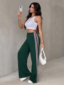 SHEIN Tall Quần thể thao nữ ống rộng, cạp chun, kẻ sọc bên hông, dáng rộng thoải mái, thích hợp cho mùa xuân/hè trở lại trường học. - Nhiều màu - Xem 6