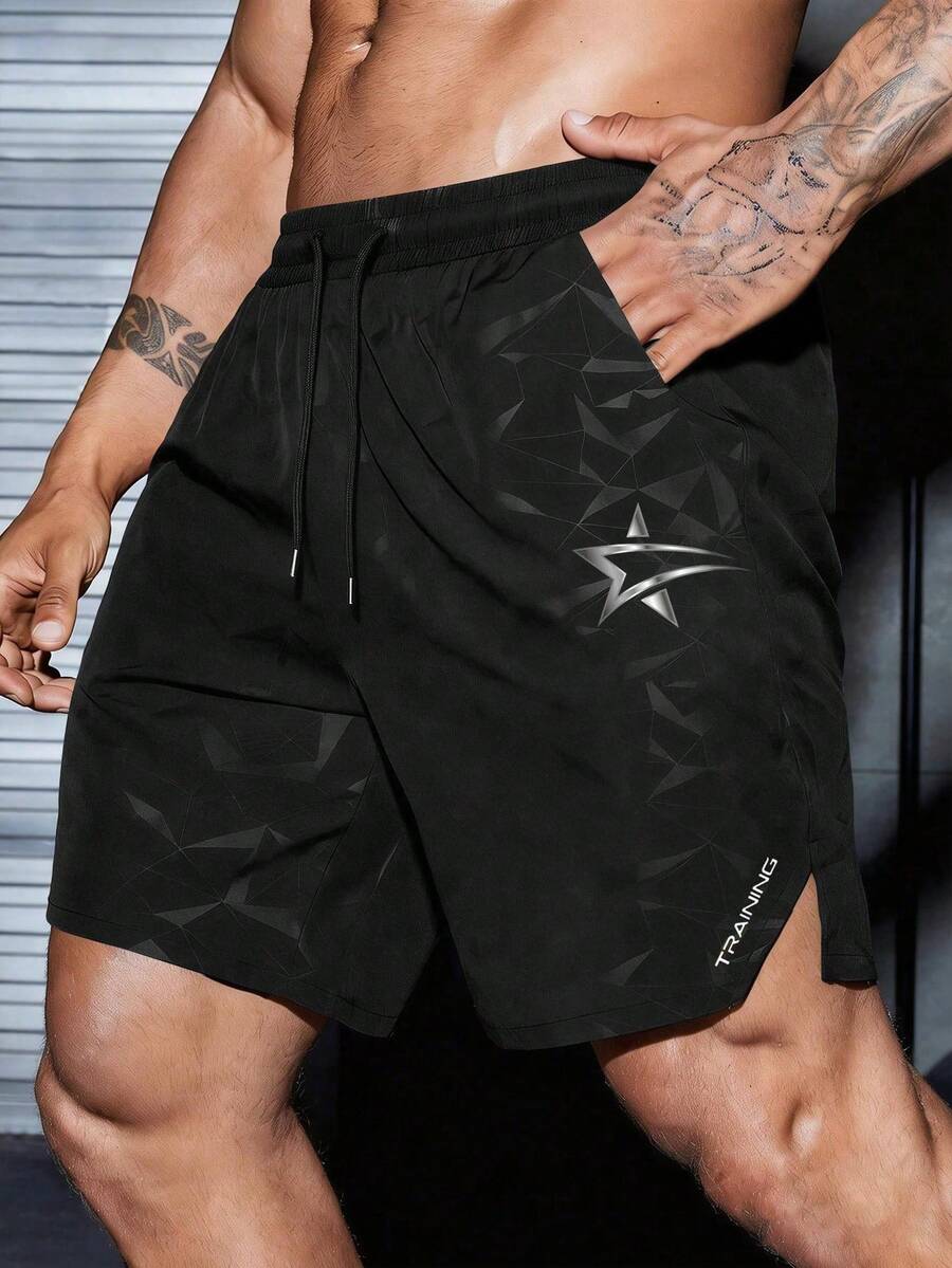 Acti Log Men's Star Print Drawstring Waist Pocket Sports Shorts, Gym, Holiday - Multicolor - View 1