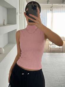 DAZY Women High Neck Fitted Camisole - Pink - View 5