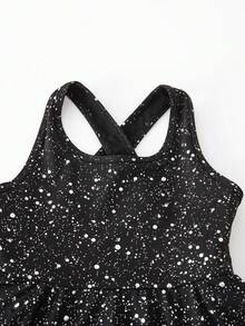 SHEIN 女童针织圆领银箔印花连体连衣裙 - 黑色 - 查看 10