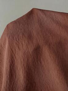 Al Najma Women's Solid Color Faux Pearl Collar Elegant Short Sleeve Arabic Style Dress - Coffee Brown - View 8