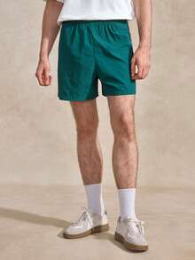 Courvante Quần short thể thao nam casual phối sọc tương phản màu xanh teal, quần tập gym thể thao bền màu xanh lá có túi - màu xanh lá - Xem 4