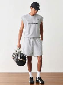 NORVETH Men's Summer Casual Letter Print Tank Top And Shorts Set - Brown - View 7