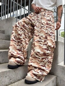 Manfinity EMRG 男士抽绳腰带口袋迷彩休闲百搭日常裤 - 彩色 - 查看 6