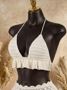 SaltGleam SaltGleam Nuevo Conjunto de Suéter y Falda de Punto Blanco de Moda Europea y Americana Casual Sexy para Resort y Golf de Verano - Crema - Ver 4