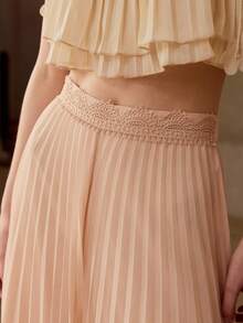 MOTF PREMIUM PANTALON PLISSÉ LONG STYLE A-LINE EN MOUSSELINE DE SOIE, PRINTEMPS/ÉTÉ - Rose pâle - Voir 2