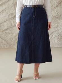 MOTF PREMIUM CHÂN VÁY DENIM MÀU XANH DƯƠNG THANH LỊCH DÀNH CHO NGƯỜI CÓ VÓC DÁNG LỚN - Màu xanh lam - Xem 6