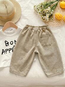 LMoss Kids Baby Boy Loose Fit Flared Blue Denim Pants - Khaki - View 2