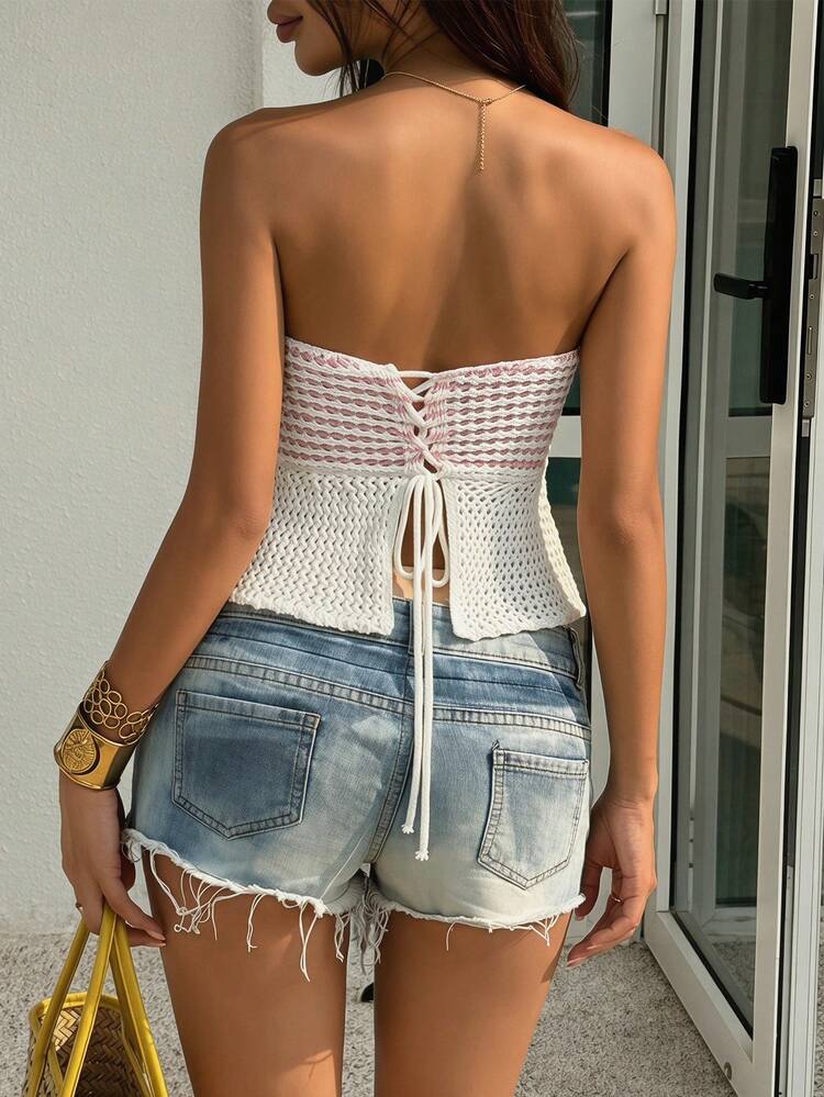 Women's Contrast Color Hollow Out Casual Vacation Tube Top