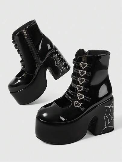 ROMWE Goth Giày sandal cao gót nữ, bốt ngắn gót dày, bốt đơn nữ mùa xuân thu 2026, kiểu dáng mới đa năng, đế cao, chống thấm nước, bốt cao gót kiểu Anh La Mã.