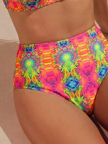 Swim Vcay 2026 Spring/Summer Colorful Random Print Deep V-Neck Side High Waist Backless Tie Bikini 2-Piece Set For Women - Multicolor - View 5