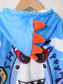 SHEIN Penutup Baju Renang Berkerudung Sherpa Lembut dengan Desain Dinosaurus 3D, Jubah Handuk Liburan Pantai Musim Panas untuk Anak-anak, Nyaman untuk Jalan-jalan, Liburan & Pesta Ulang Tahun - Biru - View 4