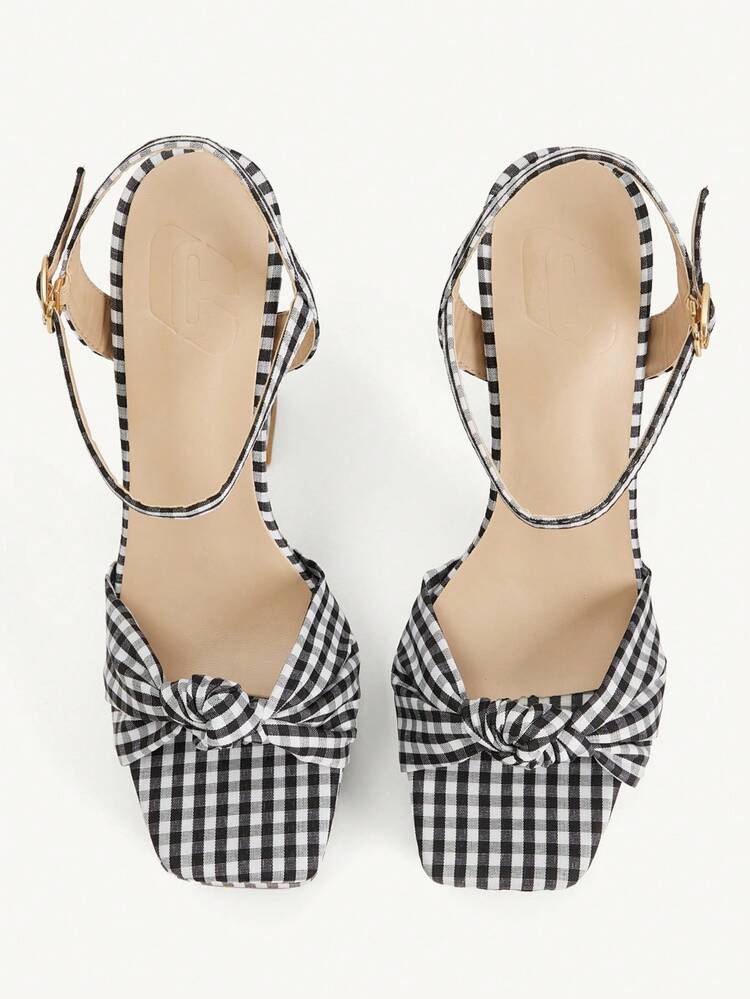 CUCCOO CHICEST Women's Plaid Sexy Square Toe Wedge Heels 13.5cm Elegant Waterproof Platform Sandals, Suitable For Nightclub, Party, Ballroom