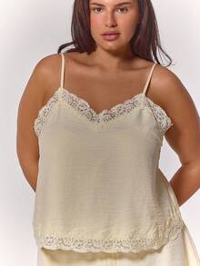 MUSERA Plus Size Lace Trim Textured Cami Top Only Spring Summer Vacation Holiday Casual Elegant Everyday Cute Party White - Yellow - View 1