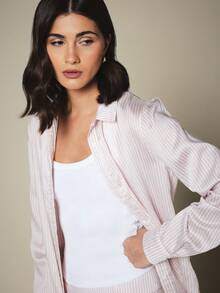 KSTM Striped Long Sleeve Button-Down Collared Shirt With Chest Pocket Relaxed Oversized Fit Spring Summer - Multicolor - View 6