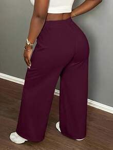 Slaydiva Casual Solid Color Drawstring Elastic Waist Straight Leg Pants - Purple - View 2